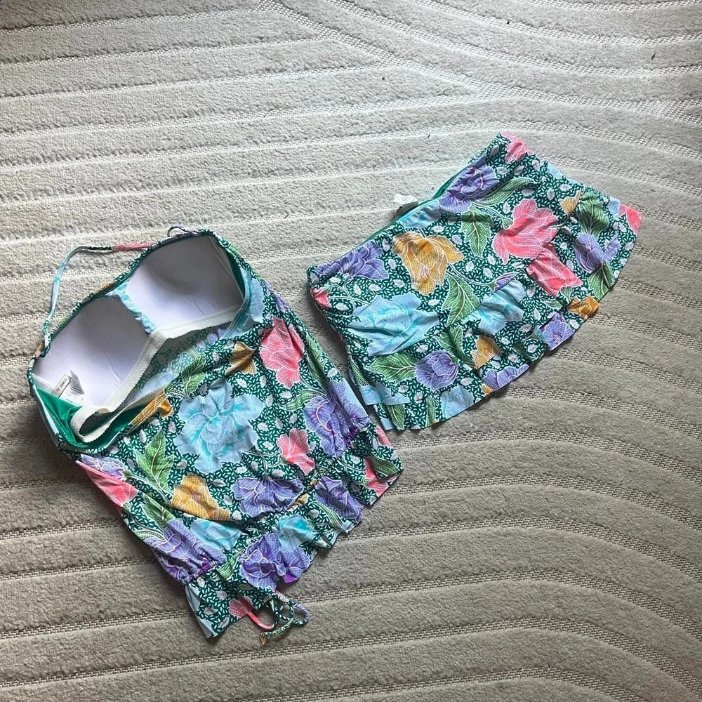 Cremieux multicolored floral print bikini set size Large Beach Tropical Swimwear